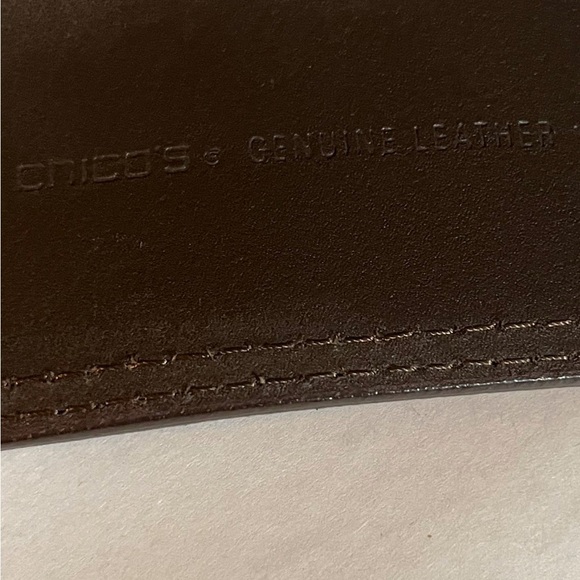 Chicos genuine leather boho Festival Brown/Tan artsy belt gold buckle Medium - Picture 10 of 11